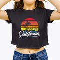 Big Bear Lake California Palm Tree Sunset Women's Crop Top additional view 3