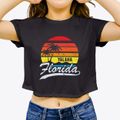 Yalaha Florida Palm Tree Sunset Women's Crop Top additional view 3