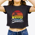 Jupiter Farms Florida Palm Tree Sunset Women's Crop Top additional view 3