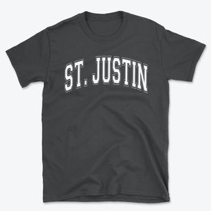 St Justin Parish Varsity Arch Basic T-Shirt