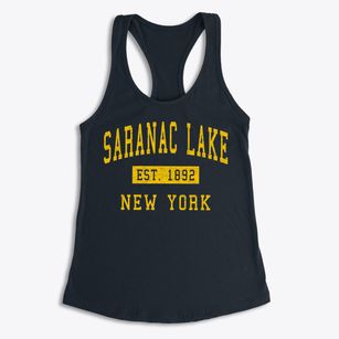 Saranac Lake New York Classic Established Women's Racerback Tank