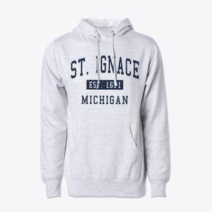 St. Ignace Michigan Classic Established Cotton Hoodie Sweatshirt