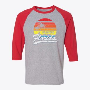 Branford Florida Palm Tree Sunset Baseball Tee