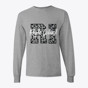  Rhode Island Leopard Text Classic Long Sleeve T-Shirt