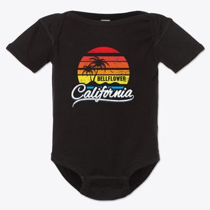 Bellflower California Palm Tree Sunset Baby Onesie