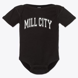 Mill City Montessori School Varsity Arch Baby Onesie