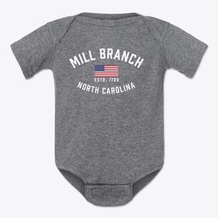 Mill Branch North Carolina Patriot Baby Onesie