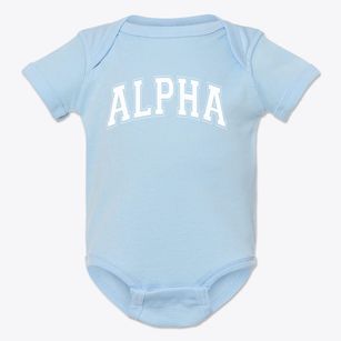 Alpha Montessori School Varsity Arch Baby Onesie