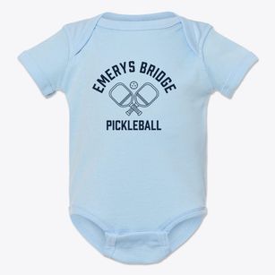 Emerys Bridge Maine Pickleball Baby Onesie