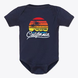 Old Station California Palm Tree Sunset Baby Onesie