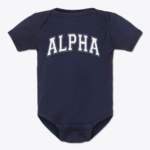 Alpha Academy Varsity Arch Baby Onesie