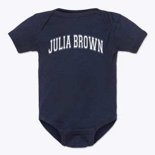 Julia Brown Montessori School Varsity Arch Baby Onesie