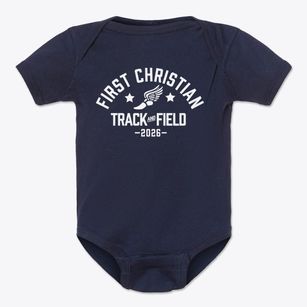 First Christian Track and Field Baby Onesie