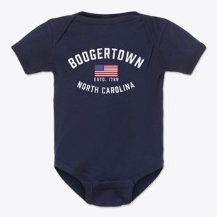 Boogertown North Carolina Patriot Baby Onesie