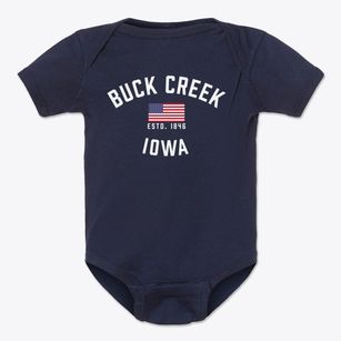 Buck Creek Iowa Patriot Baby Onesie