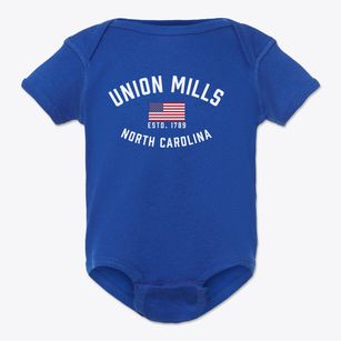 Union Mills North Carolina Patriot Baby Onesie