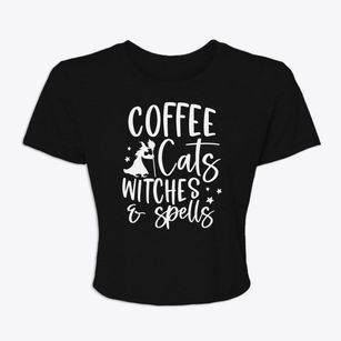   Coffee Cats Witches Spells Women's Crop Top