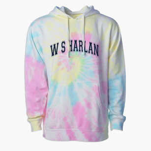W S Harlan Elementary School Varsity Arch Premium Tie-Dye Hoodie