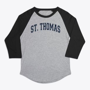 Saint Thomas The Apostle Preschool Varsity Arch Premium Baseball Tee