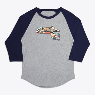  Massachusetts Retro Art Premium Baseball Tee