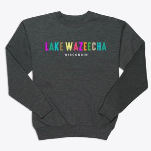 Lake Wazeecha Wisconsin Color Pop Premium Crewneck Sweatshirt