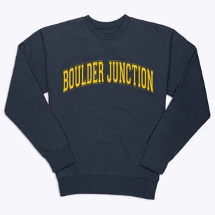 Boulder Junction Wisconsin Varsity Premium Crewneck Sweatshirt