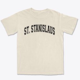 St Stanislaus Bishop & Martyr Parish Varsity Arch Premium Heavyweight T-shirt