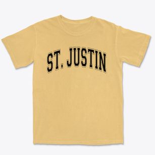St Justin Parish Varsity Arch Premium Heavyweight T-shirt