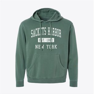 Sackets Harbor New York Classic Established Pigment-Dyed Hoodie