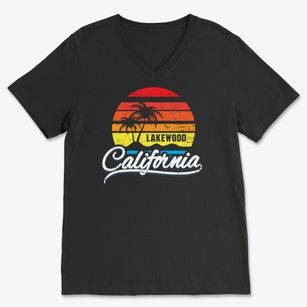 Lakewood California Palm Tree Sunset Soft Lightweight V-Neck