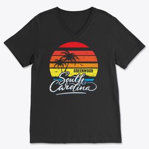 Greenwood South Carolina Palm Tree Sunset Soft Lightweight V-Neck