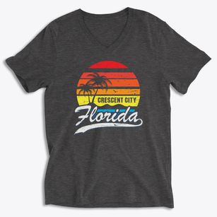 Crescent City Florida Palm Tree Sunset Soft Lightweight V-Neck